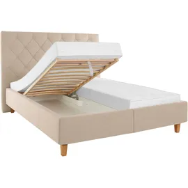 Home Affaire Polsterbett HOME AFFAIRE "Sunley 140", beige, B:203cm L:210cm, Struktur (100% Polyester);Samtstoff (100% Polyester), Betten, Polsterbett, Kreuzsteppung, Kopfteilhöhe 142 cm, ohne oder mit Matratze/Lattenrost