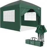 Zelsius Faltbarer Pavillon 3x3 M Mit Seitenwänden, Grün, Faltpavillon Uv30, Gartenzelt Faltbar