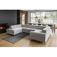 Lukas Möbel Wohnlandschaft Wohnlandschaft Linus mit Schlaffunktion Bettkasten XXL-Sofa in U-Form, mit verstellbaren Kopfstützen