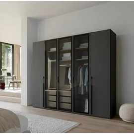 Rauch Drehtürenschrank RAUCH "Kleiderschrank Schrank Garderobe SKAT SHINE mit hochwertigem", grau (graphit), B:251cm H:223cm T:63cm, Holzwerkstoff, Schränke, Drehtürenschrank, transparentem Grauglas inkl. umfangreichem Zubehör MADE IN GERMANY