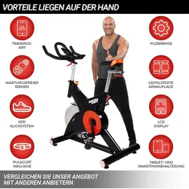 MIWEBA Sports Indoor Cycling Bike MS500 | 25 Kg Schwungmasse - Traglast 150 Kg - Fahrrad - Pulsmessung - App - Schwarz