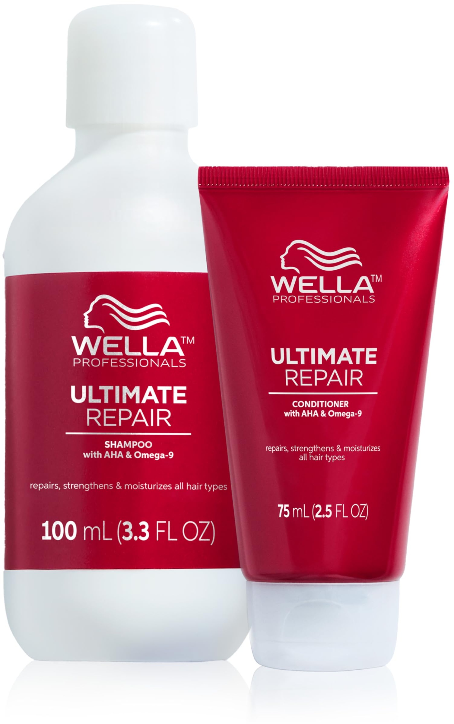 Wella Professionals Ultimate Repair Haarpflege in Reisegröße – Repair Shampoo zur Tiefenreinigung & reparierende Spülung mit Omega 9 – 100 ml Feuchtigkeitsshampoo & 75 ml Conditioner