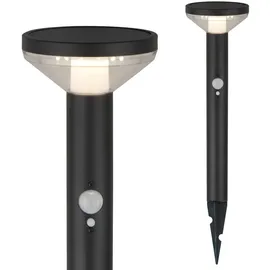 Maclean Brackets Solarleuchte Gartenleuchte Außenleuchte mit Bewegungssensor u. Dämmerungssensor schwarz Erdspieß Neutralweiß 4000K SMD-LED 220Lumen