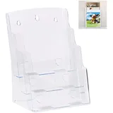 Relaxdays Prospekthalter A4 / DIN Lang 3 Etagen Acryl, Flyer Aufsteller Tisch & Wand, HBT: 33x24,5x20cm, transparent