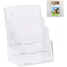 Relaxdays Prospekthalter A4 / DIN Lang 3 Etagen Acryl, Flyer Aufsteller Tisch & Wand, HBT: 33x24,5x20cm, transparent