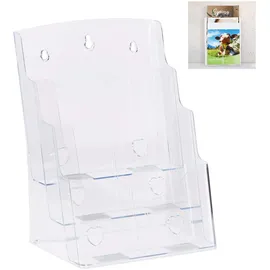 Relaxdays Prospekthalter A4 / DIN Lang 3 Etagen Acryl, Flyer Aufsteller Tisch & Wand, HBT: 33x24,5x20cm, transparent