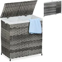 Relaxdays Wäschekorb Rattan-optik, 110 L, Creme,Grau