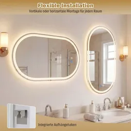Costway Badspiegel, Badezimmerspiegel mit Beleuchtung, dimmbarer 3-Farben-Temperatur, Antibeschlag-Funktion&HD gehärtetem Glas, Wandspiegel 80x50 cm - Silber