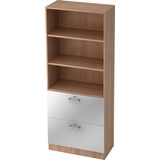 bümö office Aktenschrank mit Hängeregister-Schubladen abschließbar, Büroschrank Holz, 80cm breit in Nussbaum/Silber - Hängeregistratur für