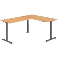 Bümö Eckschreibtisch, Buche, Graphit, Nachbildung,Buche, Rechteckig, 180x74x240 cm, FSC