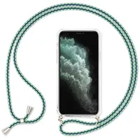 NALIA Handyhülle mit Kette kompatibel mit iPhone 11 Hülle, Slim Necklace Hard-Case mit Umhänge-Band, Transparente Schutzhülle & Handy-Schnur Soft Kordel Cover Etui Handy-Tasche, Farbe:Grün Weiß