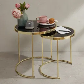 KADIMA DESIGN 2er-Set Satztische mit Hochglanz Metallgestell und schwarzem Glas, 50/42 cm - Stilvolles Design mit sicherem Stand