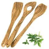 3er Set Premium Holzkochlöffel Olivenholz,Kochlöffel,Holzlöffel mit Loch & Pfannenwender,Küchenhelfer-Set, Handgefertigtes Naturprodukt,Antibakteriell und Hitzebeständig,Holz-Kochutensilien