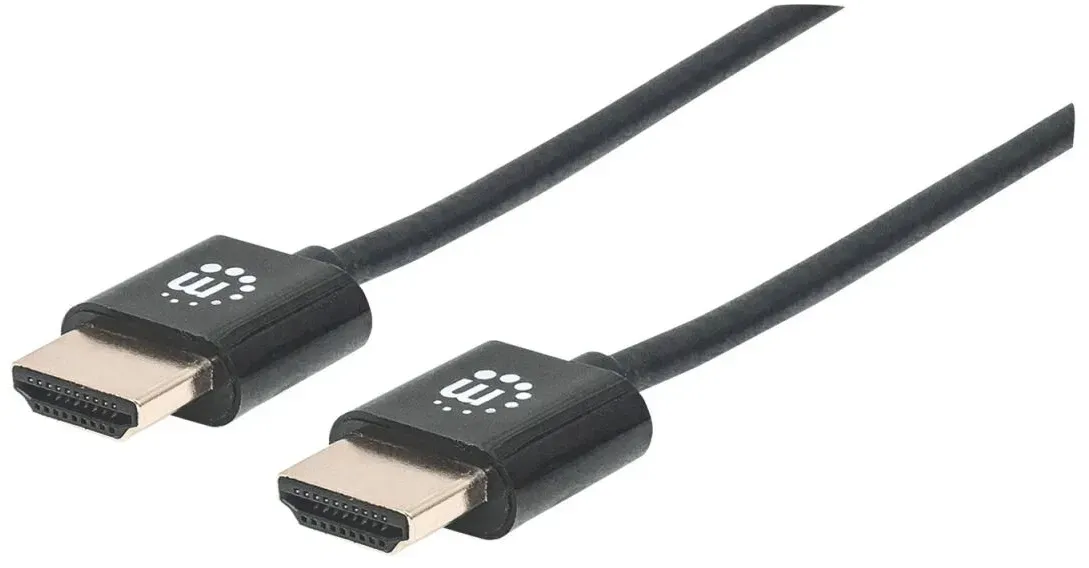 Manhattan Ultradünnes High Speed HDMI-Kabel mit Ethernet-Kanal, HEC, ARC, 3D, 4K, HDMI-Stecker auf HDMI-Stecker, geschirmt, schwarz, 1 m