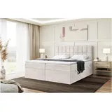 MEBLINI Boxspringbett mit Bettkasten - 200x220 - H3/Beige Samt - Lukas - Gepolstert Doppelbett mit Matratze und Topper - Polsterbett mit Stauraum - Bett mit Kopfteil - Stauraumbett