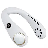 Flügelloser Nackenventilator, USB-Aufladung, 2000-mAh-Akku, Tragbarer Handfreier Nackenventilator Für Outdoor-Camping-Büro(Weiß)