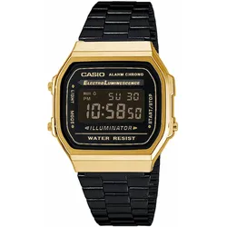 Chronograph CASIO VINTAGE, schwarz (schwarz, goldfarben), Armbanduhren, Damen, Quarzuhr, Armbanduhr,Damenuhr, Herrenuhr, Digitaluhr, Edelstahlarmband
