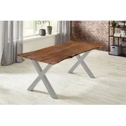 Esstisch Akazie nussbaumfarben 180 x 90 cm X-Gestell silber YVONNE