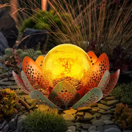 GLOBO Garten Außenlampen Solarleuchte dekorative LED Solarleuchte im Lotusblüten Design, Glaskugel goldfarben, LED, 22cm, Terrasse