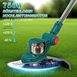 Aorsher Akku Rasentrimmer mit 2× 4000mAh Akkus 21V, 750W Bürstenloser Motor