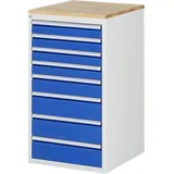 RAU Schubladenschrank Serie 7000, HxBxT 1.035 x 580 x 650 mm, 8 x 90%-Auszug-Schubladen 4 x 90, 1 x 120, 3 x 150 mm, Arbeitsplatte Buche