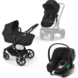 Cybex EOS Basic Trio-Set inkl. Babyschale Aton B2 i-Size und Babyschalen-Adapter, Reisesystem, Ab Geburt bis 22 kg (ca. 4 Jahre), Moon Black (Schwarz)