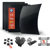 SERAPP 800W Dünnes Flexibles Solarpanel Set 4×220W Monokristalline Module 16.5V IP68 Wasserdicht Matte Schwarz 2.8KG mit Montagezubehör und DC-Kabel, für verschiedene Installationen, 0% MwSt