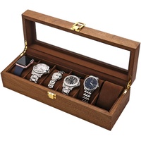 LESTAR Uhrenbox aus Holz mit 6 Schlitzen, Uhrengehäuse aus Holz mit Valet, Glas-Spitze, Uhren-Organizer