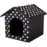 Pillowprim Hundehütte Hundehöhle Hundebett Hundehaus Katzenhöhle mittle M - 44x38 cm schwarz mit Pfoten