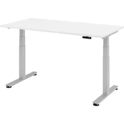 bümö elektrisch höhenverstellbarer Schreibtisch 160x80 cm in weiß, Gestell silber - Schreibtisch höhenverstellbar elektrisch mit Memory-Steuerung,
