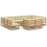 vidaXL 12-tlg. Garten-Lounge-Set mit Kissen Honigbraun Massivholz