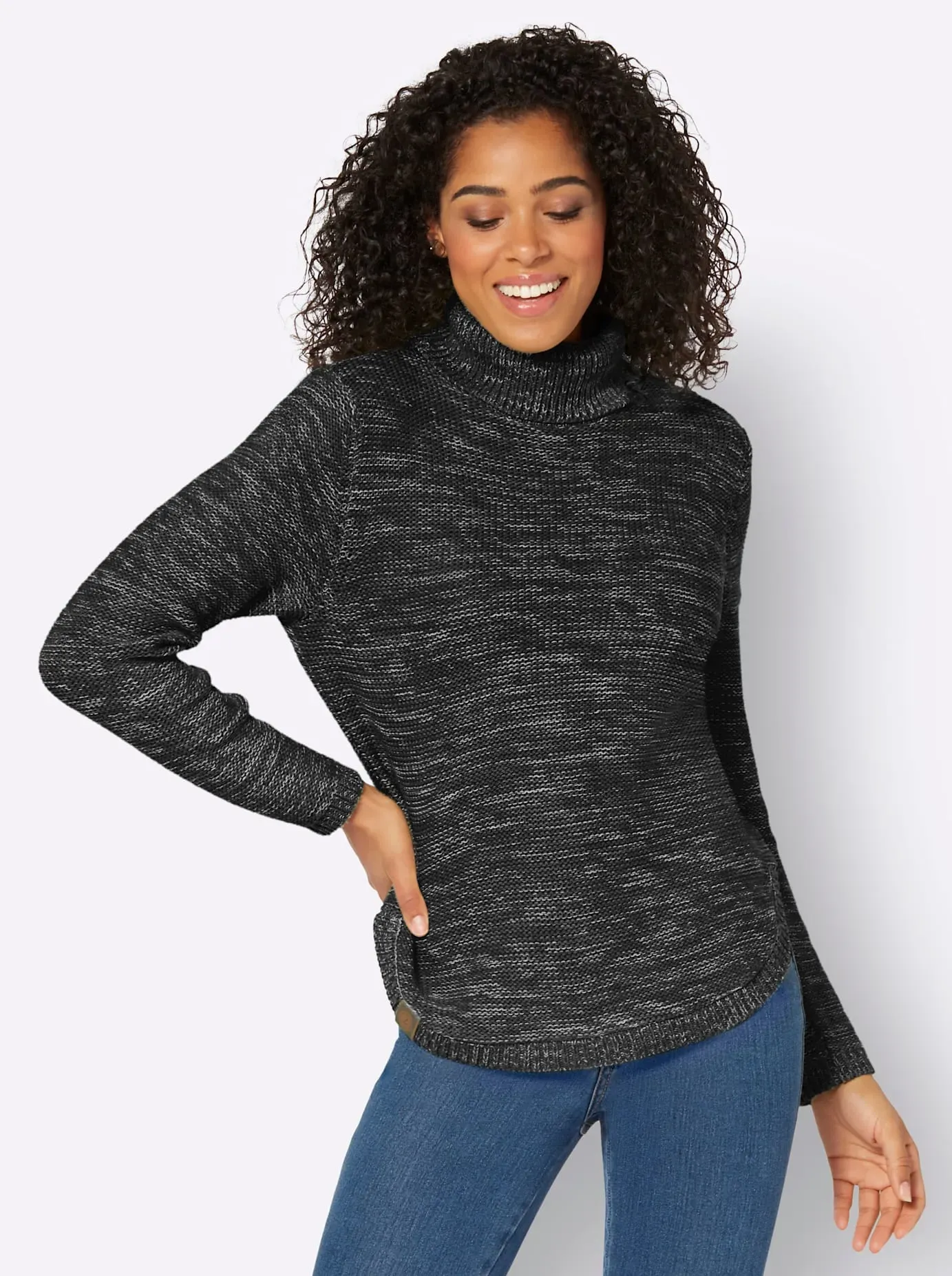 Rollkragenpullover CASUAL LOOKS "Pullover" Gr. 40, schwarz (schwarz-meliert) Damen Pullover