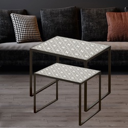 2er Set Beistell Wohn Zimmer Tische Schwarz Weiß Muster Ornamente Boltze 7406100