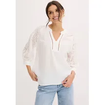bonprix Tunika aus luftigem Musselin, weiß, Gr.44, Schöne Musselin-Tunika mit modischer Lochstickerei, aus 100% Baumwolle,Musselin