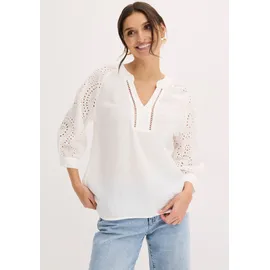 bonprix Tunika aus luftigem Musselin, weiß, Gr.44, Schöne Musselin-Tunika mit modischer Lochstickerei, aus 100% Baumwolle,Musselin