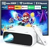 Wielio Neue Beamer, Full HD 1080P Projektor, WiFi Bluetooth Mini Beamer, 18000 Lumen Unterstützung 4K, Tragbarer Projektor, Kompatibel mit iOS/Android/Laptop/HDMI/USB(Schwarz)