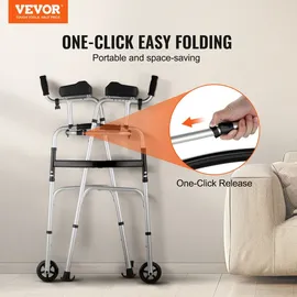 Vevor 2-in-1-Gehhilfe, zusammenklappbar, mit abnehmbaren Armlehnen, höhenverstellbar, zusammenklappbar, mit 5-Zoll-Vollrädern, leichtes Aluminium | Mobilitätshilfe Vorderrädern für ältere und behinderte Menschen, 204 kg