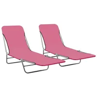 Furnicato Klappbare Sonnenliegen 2 Stk. Stahl und Stoff Rosa
