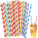 100 Pcs Papiertrinkhalme, Bunte Strohhalme Papier 10 Farben Einweg-Dekoration Plastikfrei Biologisch Abbaubare Natur Papier Trinkende Trinkhalme für Weihnachten, Feier Parteien, Hochzeit, Cocktail