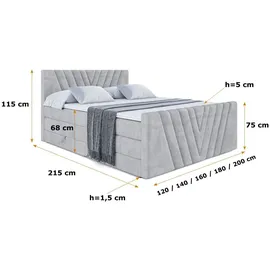 altdecor Boxspringbett ERNINA-Z KING - 160x200 - H3/H4 - Hellgrau