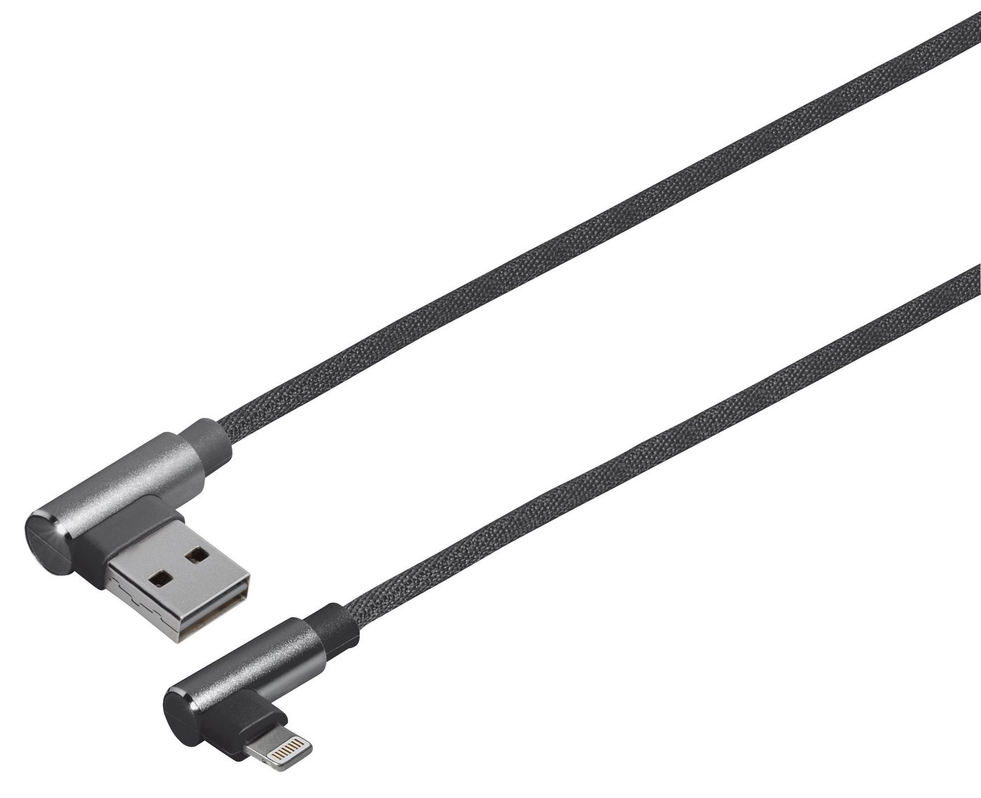 Maxtrack Smartphone-Kabel, USB, USB-A Winkelsstecker auf 8 pol. Winkelstecker (100 cm), Hochflexibles Verbindungskabelfür iPhone, iPad, iPod schwarz