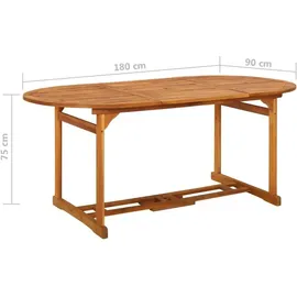vidaXL Garten-Esstisch 180 x 90 x 75 cm Massivholz Akazie Braun