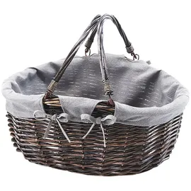 Kobolo Weidenkorb Einkaufskorb oval mit Klapphenkeln und Textil 33 x 40 x 20 cm grau