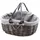 Kobolo Weidenkorb Einkaufskorb oval mit Klapphenkeln und Textil 33 x 40 x 20 cm grau