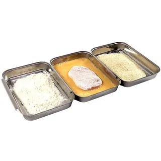 APS Panierstation, 3-teilig - Profi-Panierset bestehend aus 3 koppelbaren Edelstahl-Schalen (je 18 x 15,5 cm) Tiefe: 250 mm, 18/0 Edelstahl, stapelbar,