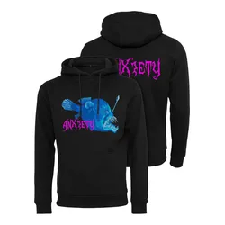 Kapuzensweatshirt MISTERTEE "MisterTee Herren Anxiety Hoody", Herren, Gr. XS, schwarz, 100% Baumwolle, bedruckt, Langarm, Sweatshirts