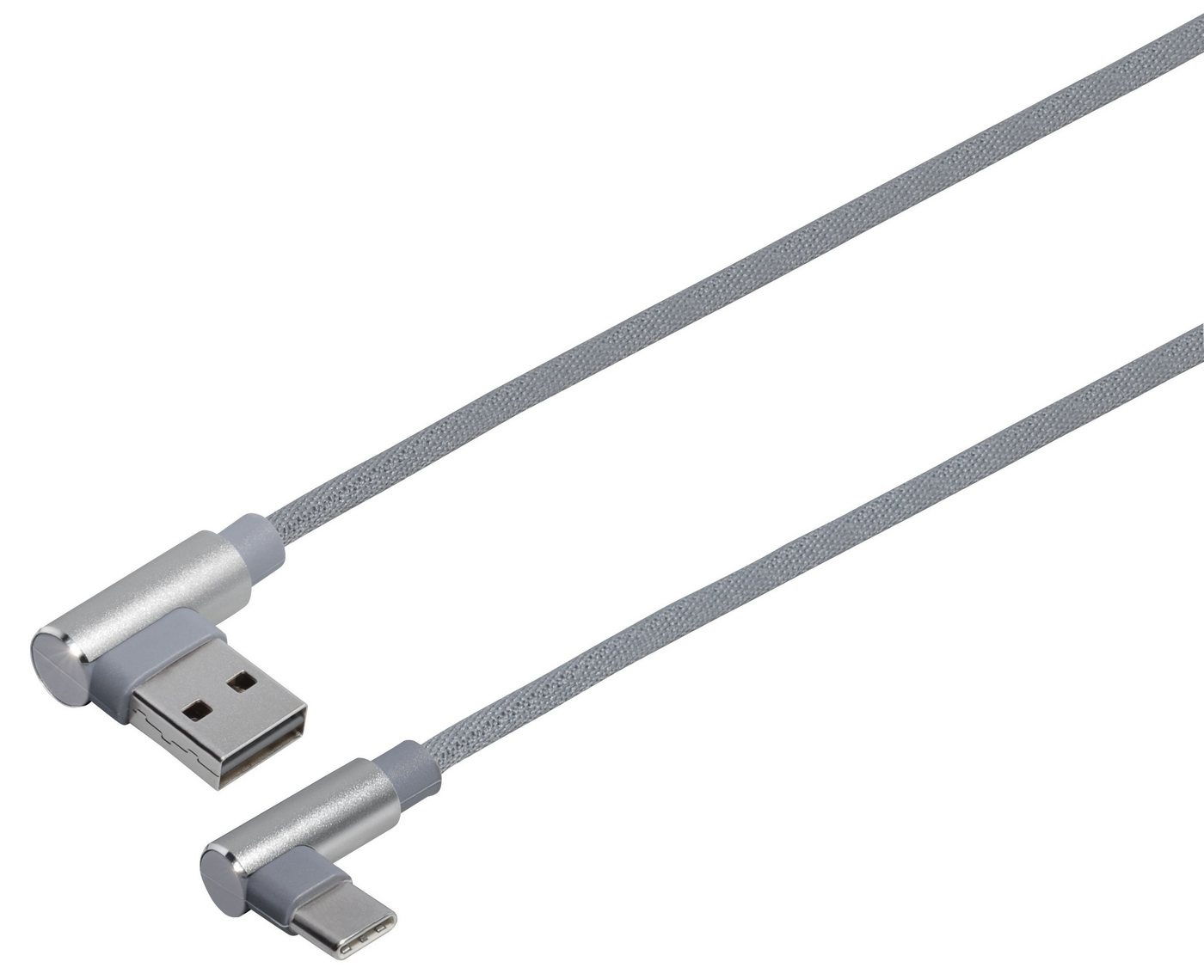 Maxtrack Smartphone-Kabel, USB, USB-A Winkelstecker auf Micro USB-C Winkelstecker (100 cm), Verbindungskabel für Smartphones mit USB Typ C Anschluss silberfarben