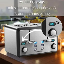 Steinborg SB-2210 XXL 4-fach Toaster 1600 Watt 2x Brötchenaufsatz