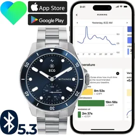 Withings ScanWatch Nova 42 mm blau, FKM-Armband mit Edelstahlschnalle silber
