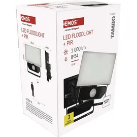 EMOS - LED-Strahler Tambo mit Bewegungsmelder - dünnes Aluminium Flutlicht - wasserdicht - neutralweiß - 1000 lm - 10 W - für Außen - schwarz, ... - Schwarz